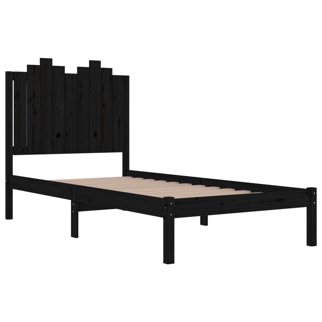 vidaXL Рамка за легло, черна, бор масив, 90x190 см, Single