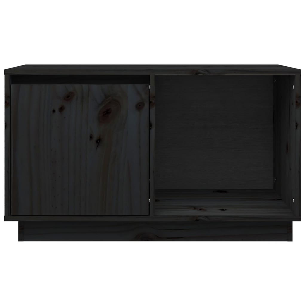 vidaXL ТВ шкаф, черен, 74x35x44 см, бор масив