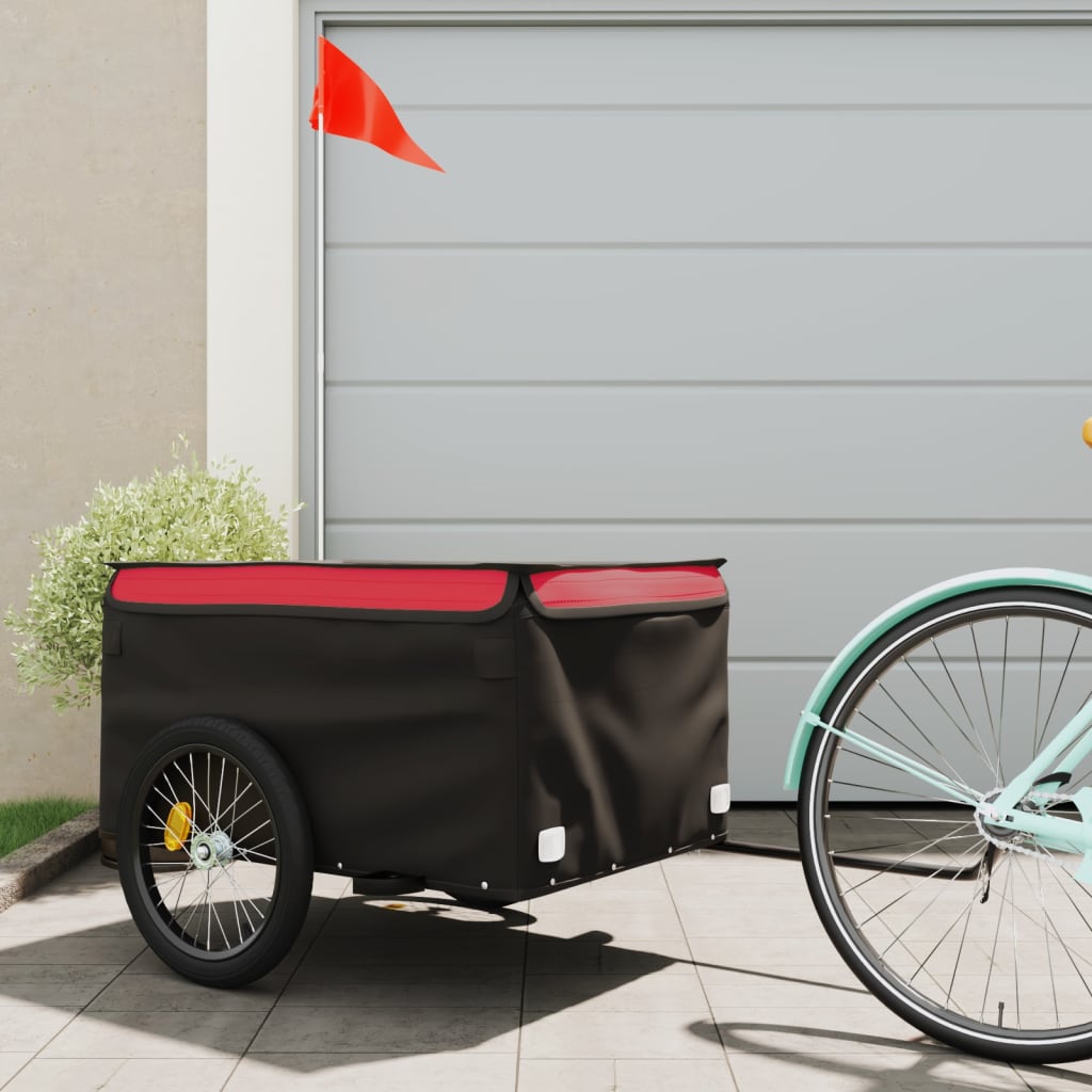 vidaXL Ремарке за велосипед, черно и червено, 45 кг, желязо