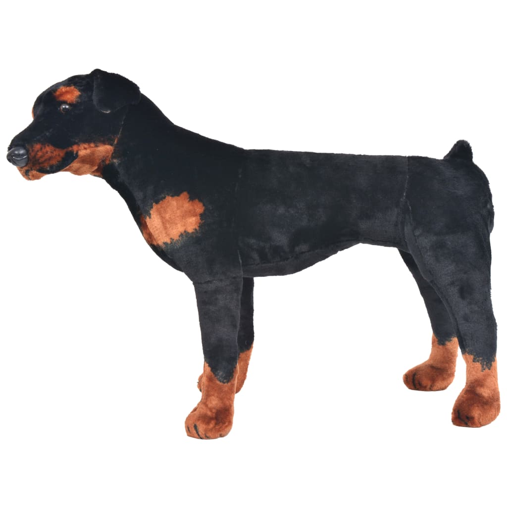 vidaXL Плюшено детско куче ротвайлер за яздене черно и кафяво XXL
