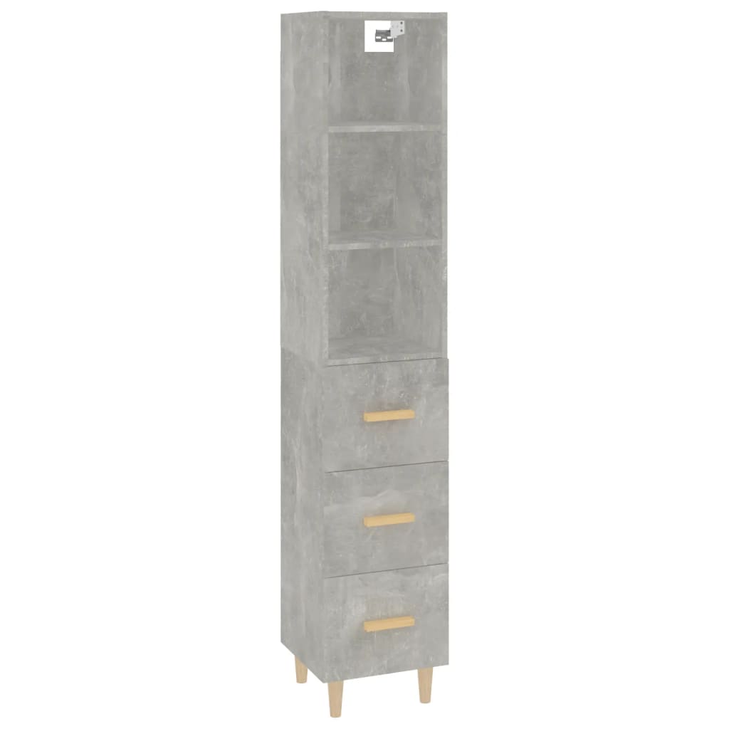 vidaXL Висок шкаф, бетонно сив, 34,5x34x180 см, инженерно дърво