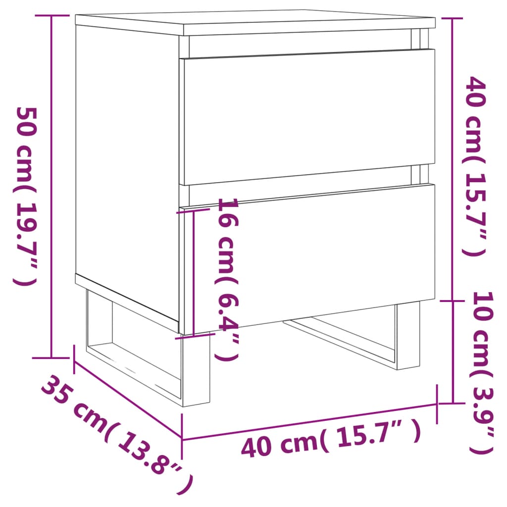vidaXL Нощно шкафче, бяло, 40x35x50 см, инженерно дърво