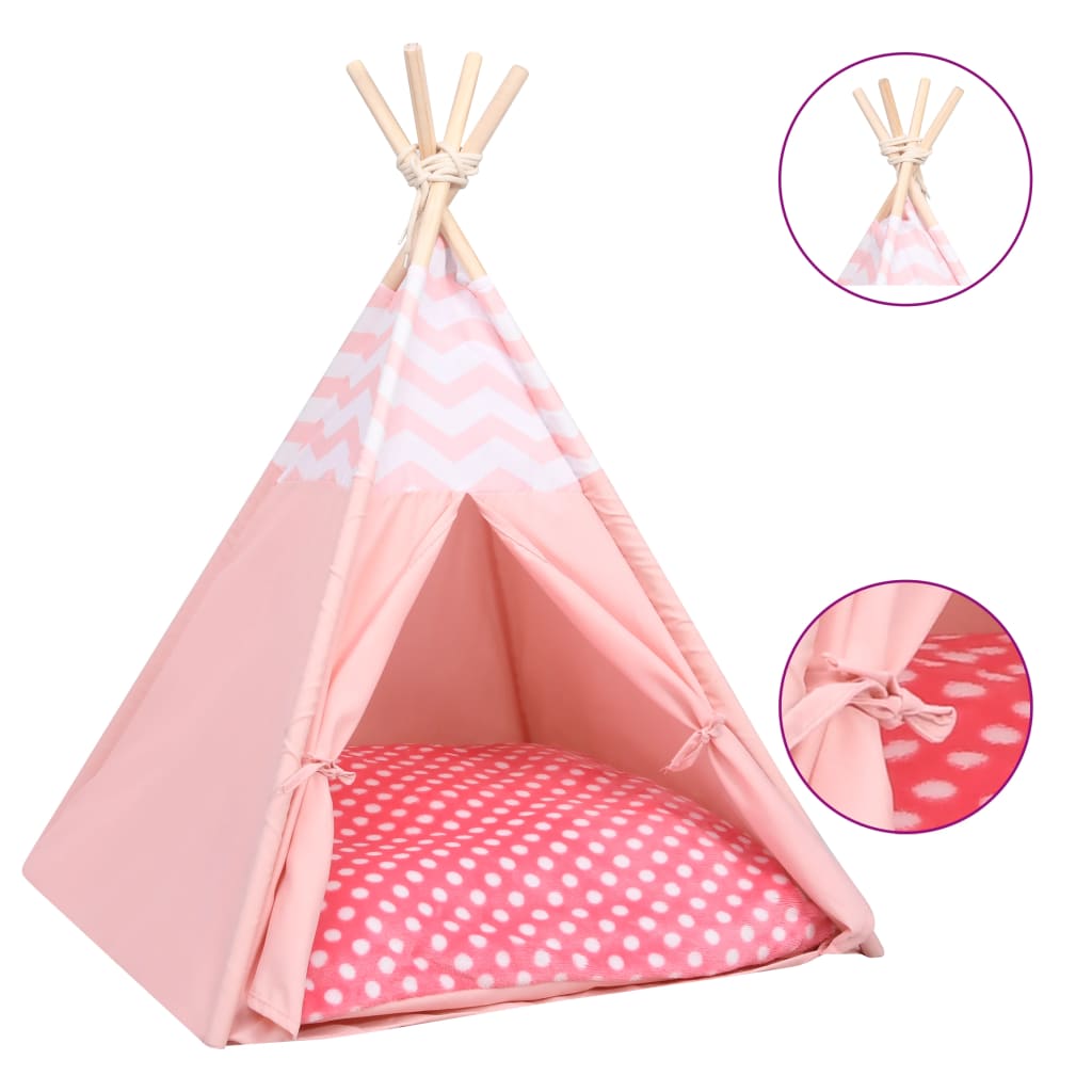 vidaXL Котешка палатка Типи с чанта, peach skin, розова, 60x60x70 см
