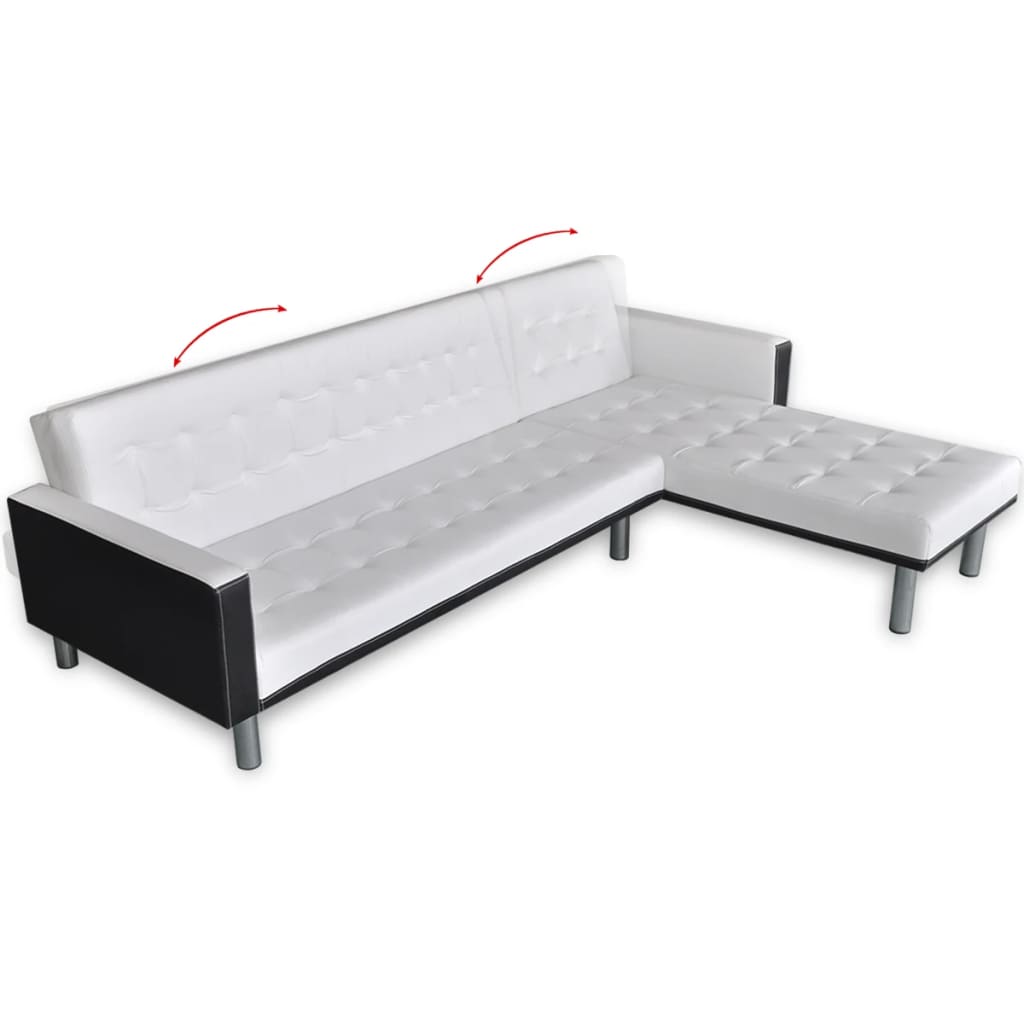 vidaXL Г-образен диван легло, изкуствена кожа, бял
