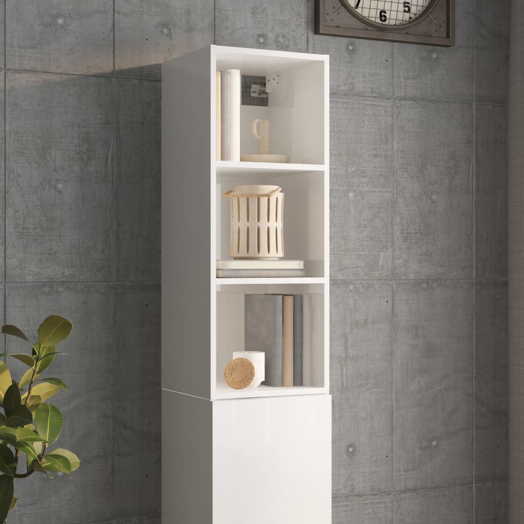 vidaXL Стенен шкаф, бял гланц, 34,5x32,5x90 см, инженерно дърво