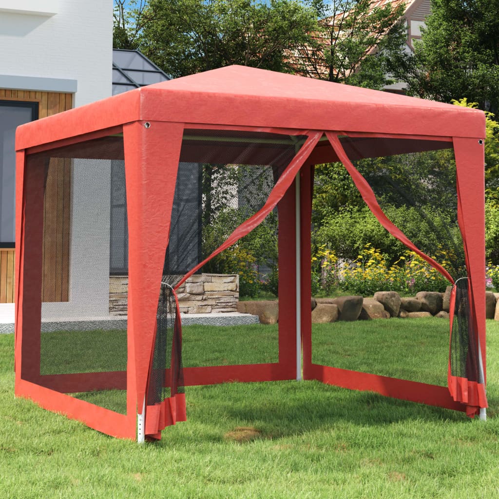 vidaXL Парти палатка 4 мрежести странични стени червена 2,5x2,5м HDPE