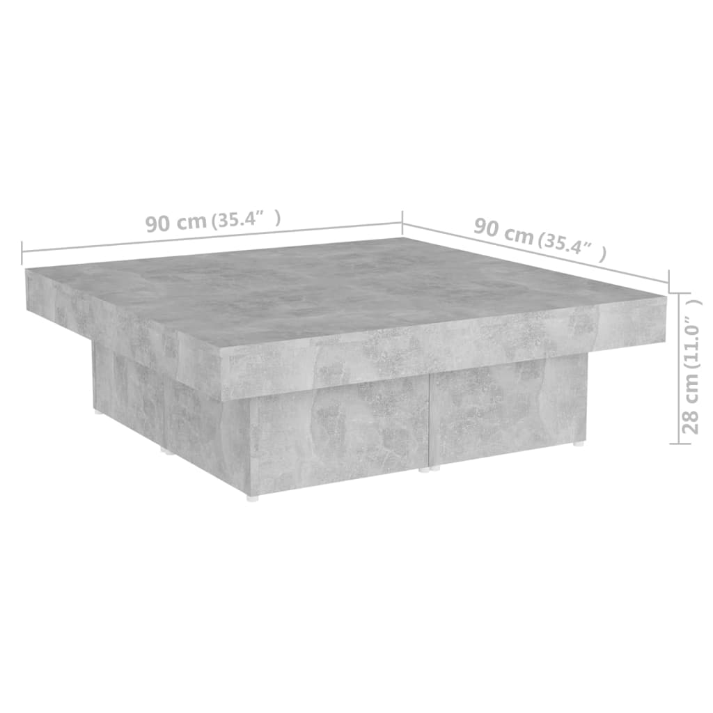 vidaXL Маса за кафе, бетонно сива, 90x90x28 см, ПДЧ