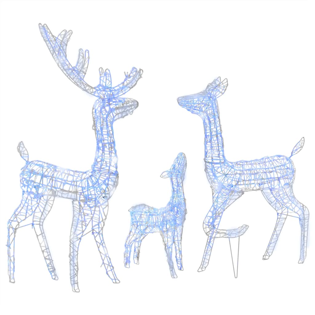 vidaXL Акрилна коледна украса семейство елени, 300 LED, синьо
