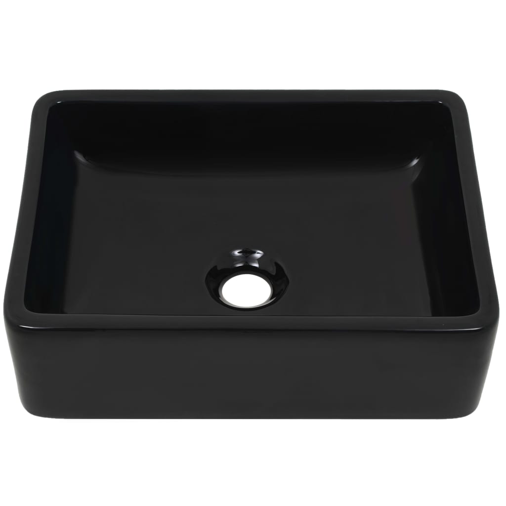 vidaXL Керамична мивка, правоъгълна, черна, 41x30х12 см