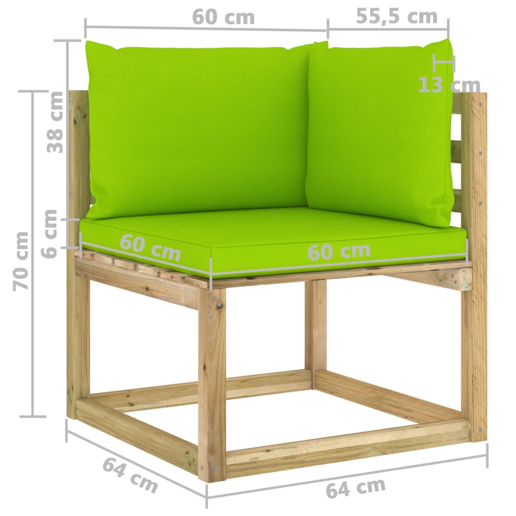 vidaXL Градински ъглов диван с възглавници бор със зелена импрегнация