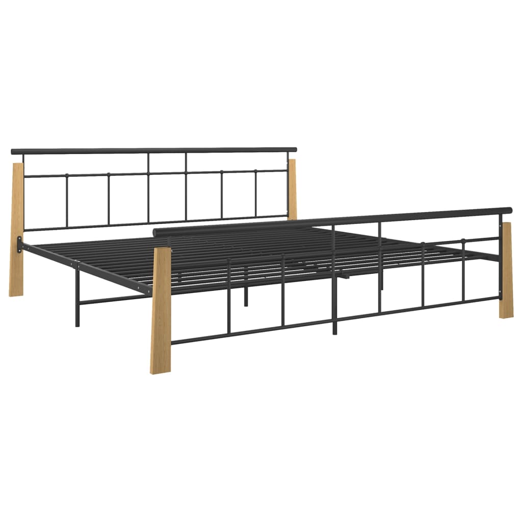 vidaXL Рамка за легло, метал и дъбов масив, 200x200 см