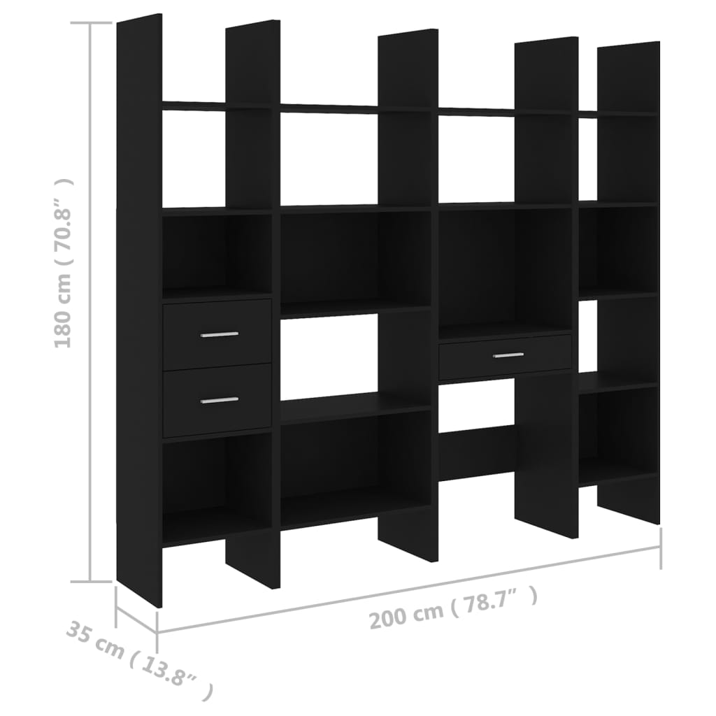 vidaXL Комплект библиотеки от 4 части, черни, ПДЧ