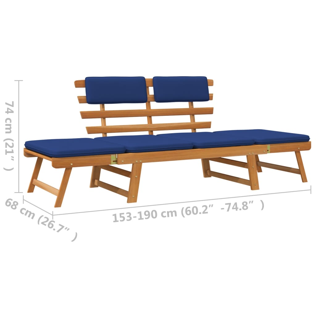 vidaXL Градинска пейка с възглавници 2-в-1, 190 см, акация масив