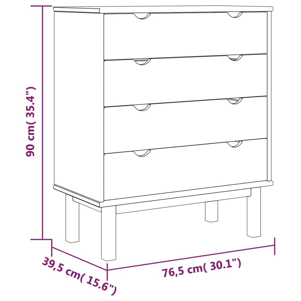 vidaXL Шкаф с чекмеджета OTTA кафяво и сиво 76,5x39,5x90 см бор масив