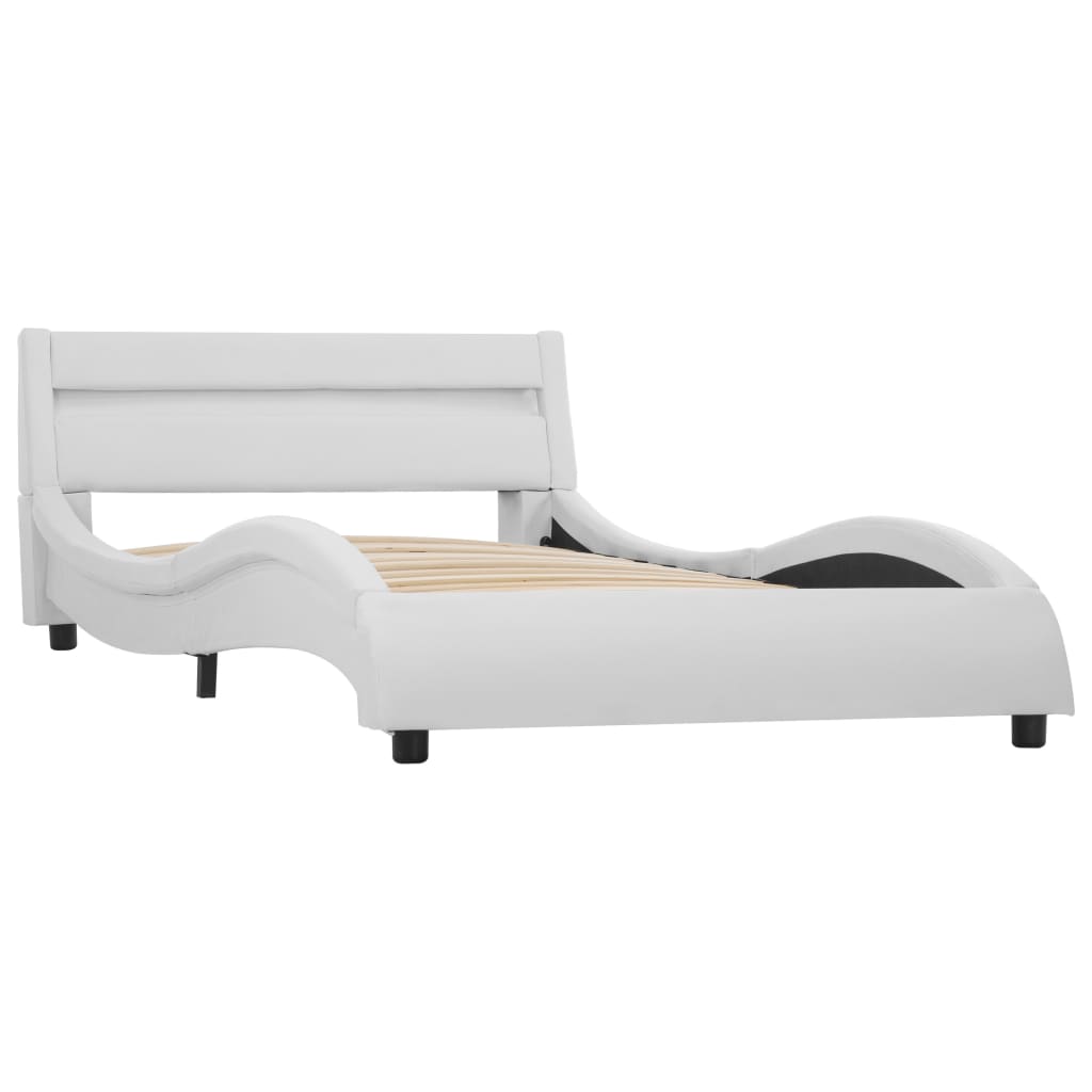 vidaXL Рамка за легло с LED, бяла, изкуствена кожа, 90x200 cм