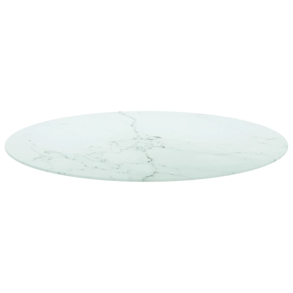 vidaXL Плот за маса бял Ø90x1 см закалено стъкло с мраморен дизайн
