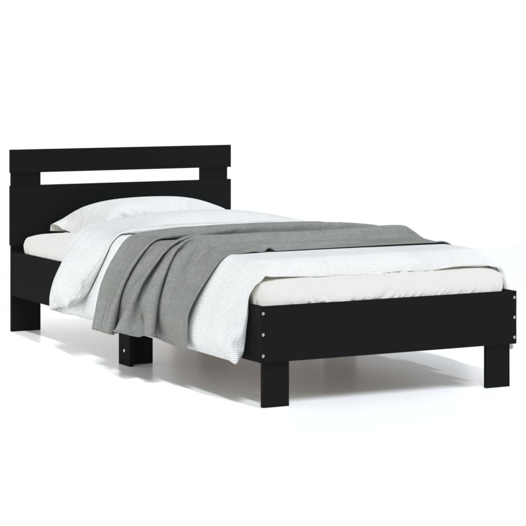 vidaXL Рамка за легло с табла, черна, 75x190 см, инженерно дърво