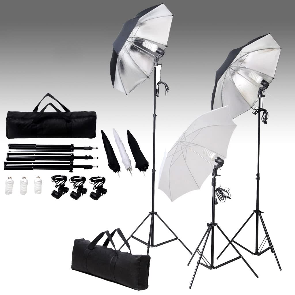 vidaXL Комплект за студийно осветление с 24 W триподи и чадъри