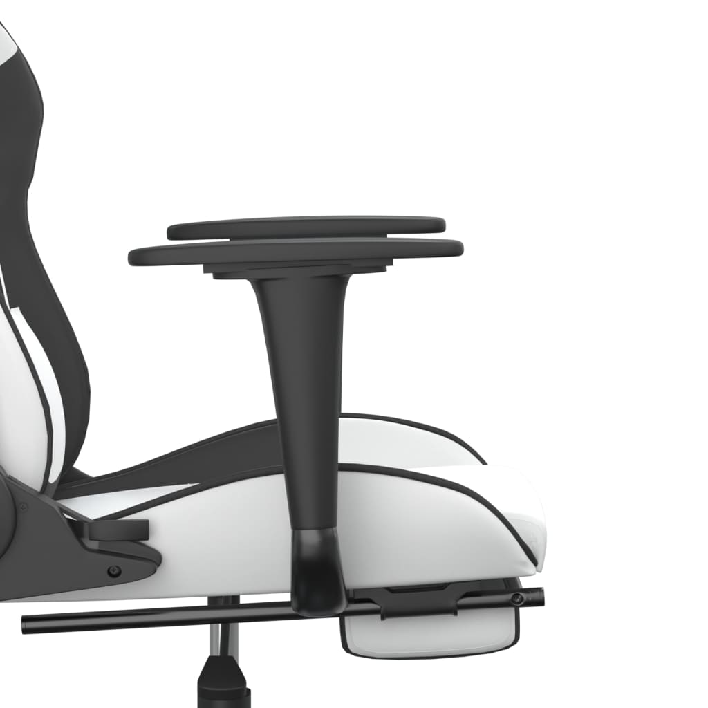 vidaXL Масажен гейминг стол с опора за крака Бял-черно изкуствена кожа