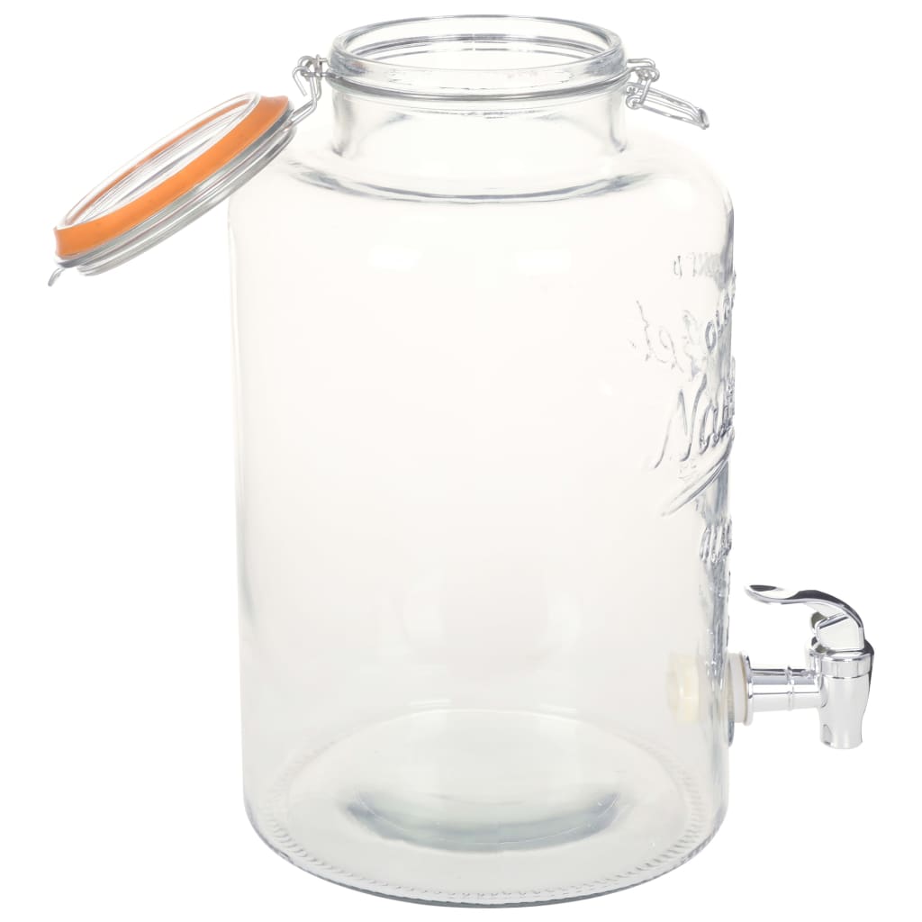 vidaXL Диспенсър за вода XXL, с кран, прозрачен, 8 л, стъкло