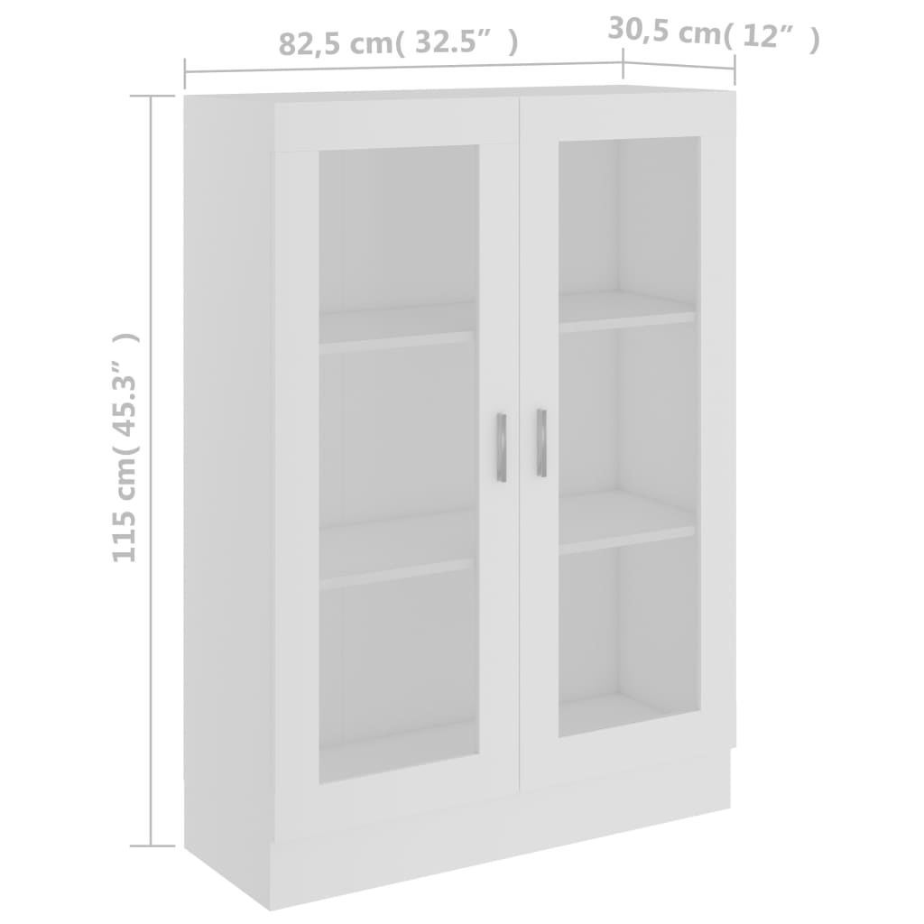 vidaXL Шкаф витрина, бял, 82,5x30,5x115 см, ПДЧ
