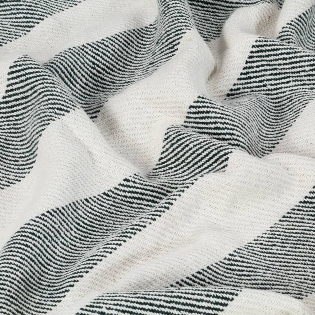 vidaXL Декоративно одеяло, памук, ивици, 125x150 см, тъмнозелено