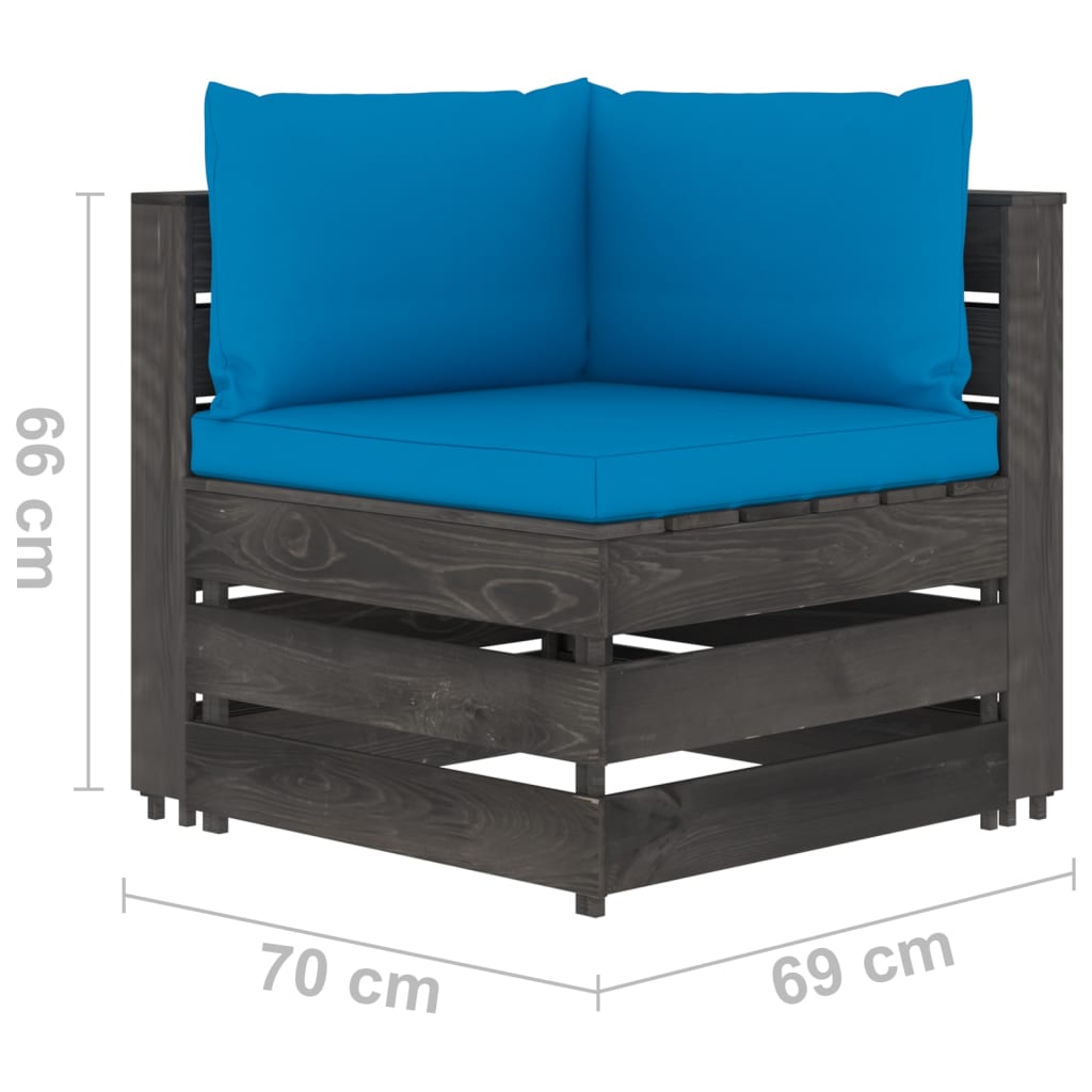 vidaXL 3-местен градински диван с възглавници, сиво импрегнирано дърво