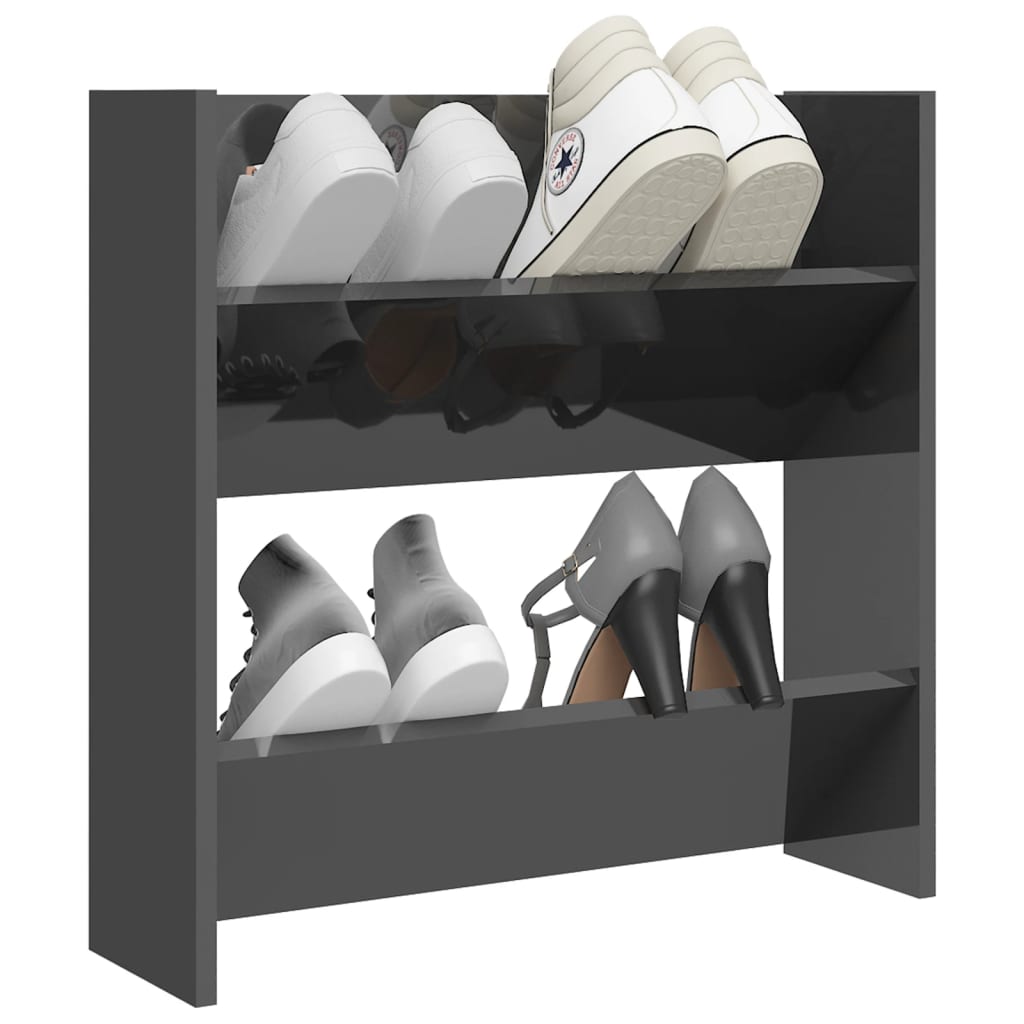 vidaXL Стенни шкафове за обувки, 2 бр, сив гланц, 60x18x60 см, ПДЧ