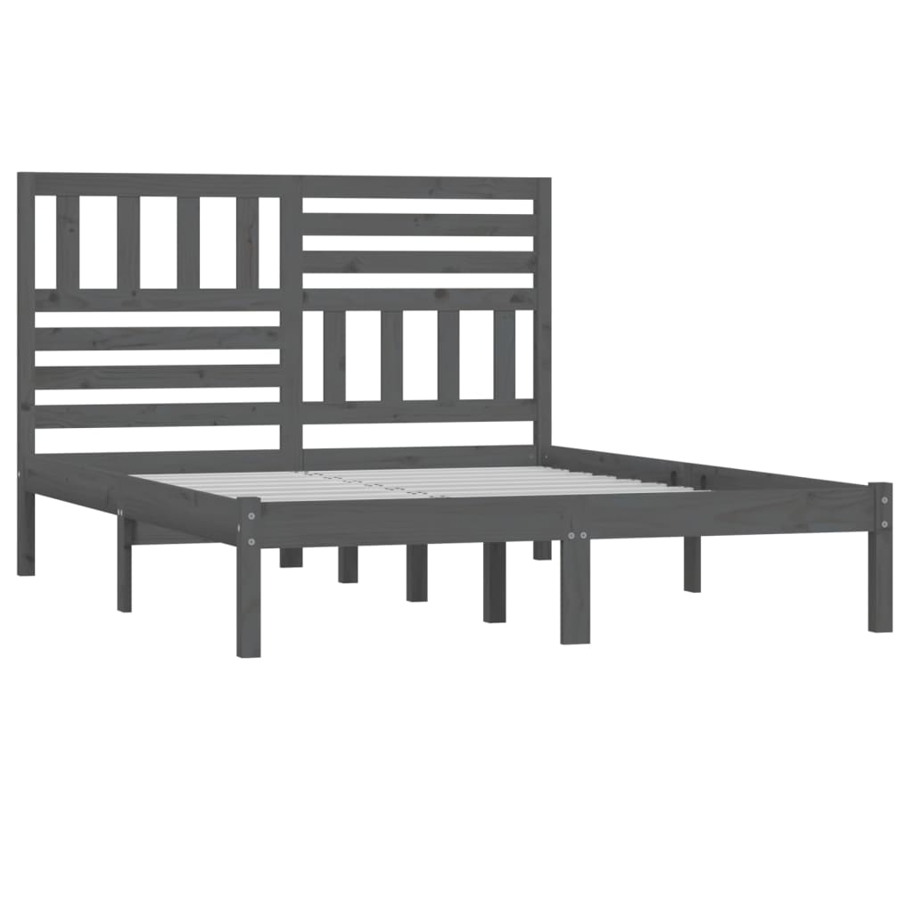 vidaXL Рамка за легло, сива, бор масив, 135x190 см, Double