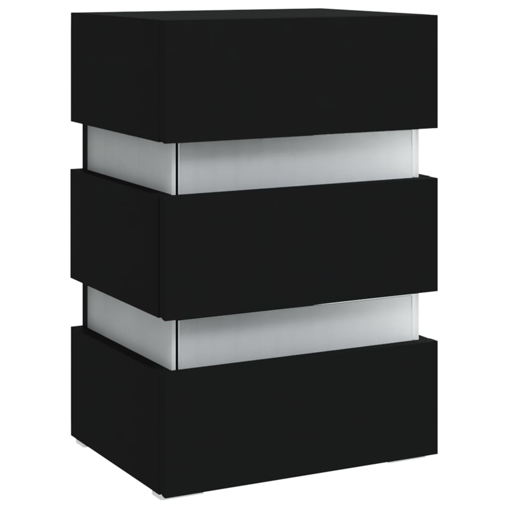 vidaXL Нощно шкафче с LED, черно, 45x35x67 см, инженерно дърво