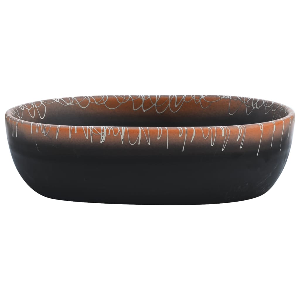 vidaXL Мивка за плот, черно и оранжево, овална, 47x33x13 см, керамика