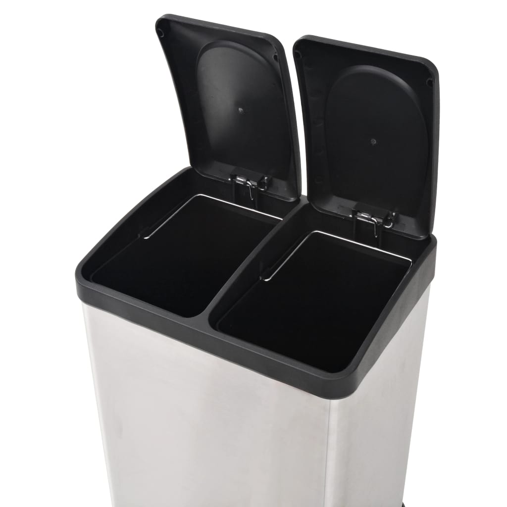 vidaXL Кош за рециклиране на боклук с педал неръждаема стомана 2x18 л