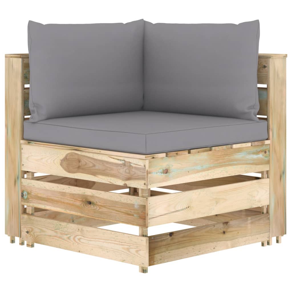 vidaXL 4-местен градински диван с възглавници, зелена импрегнация
