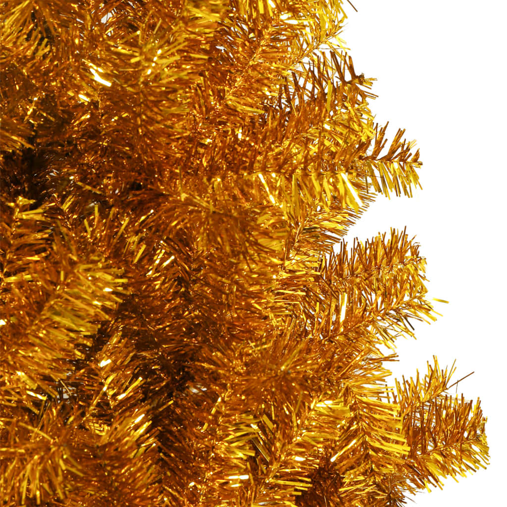 vidaXL Изкуствена коледна елха със стойка, златна, 210 см, PET