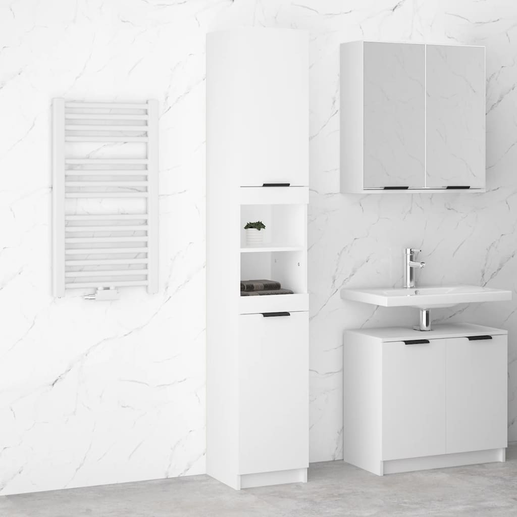 vidaXL Шкаф за баня, бял, 32x34x188,5 см, инженерно дърво