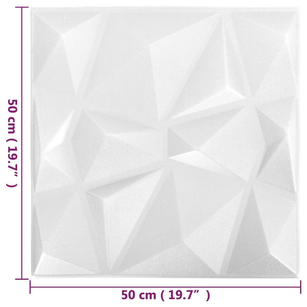 vidaXL 3D стенни панели, 24 бр, 50x50 см, диамантено бяло, 6 м²