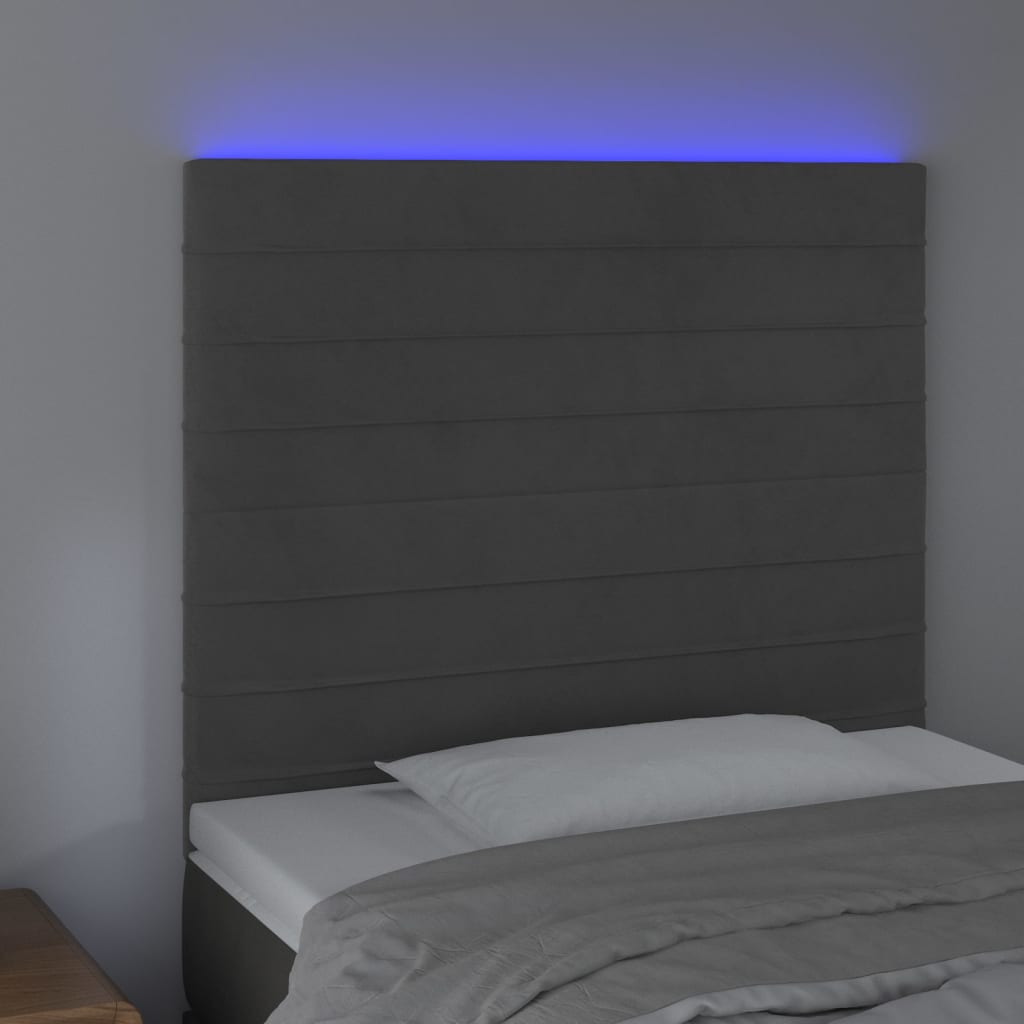 vidaXL LED горна табла за легло, тъмносива, 90x5x118/128 см, кадифе