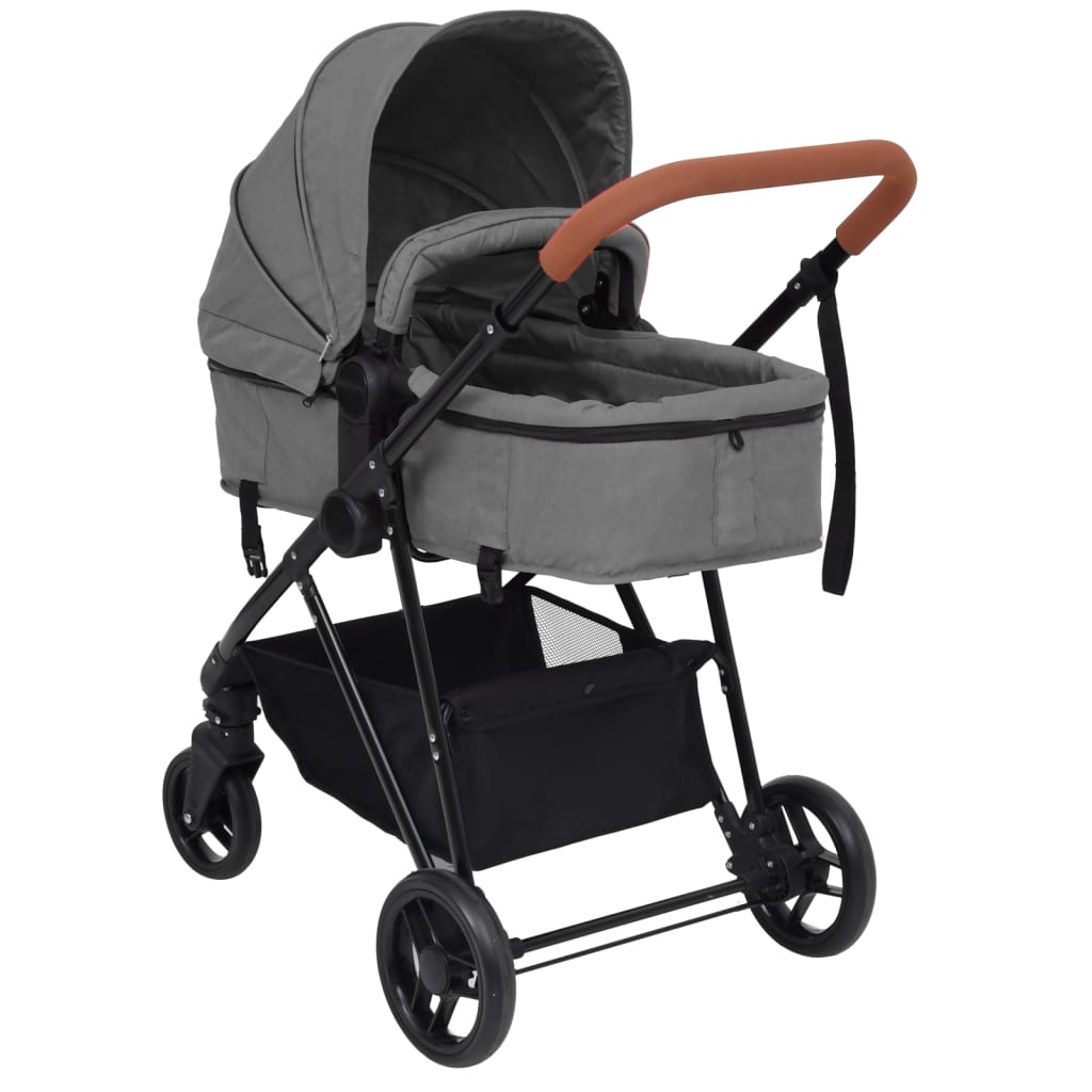 vidaXL Бебешка количка 2-в-1, светлосиво и черно, стомана