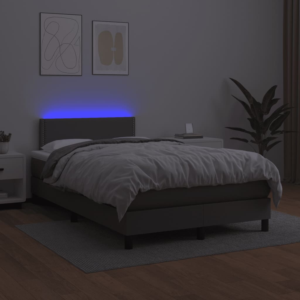 vidaXL Боксспринг легло с матрак и LED сиво 120x190 см изкуствена кожа