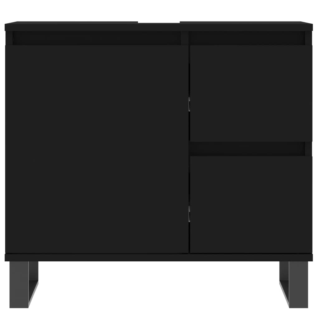 vidaXL Комплект мебели за баня от 3 части, черен, инженерно дърво