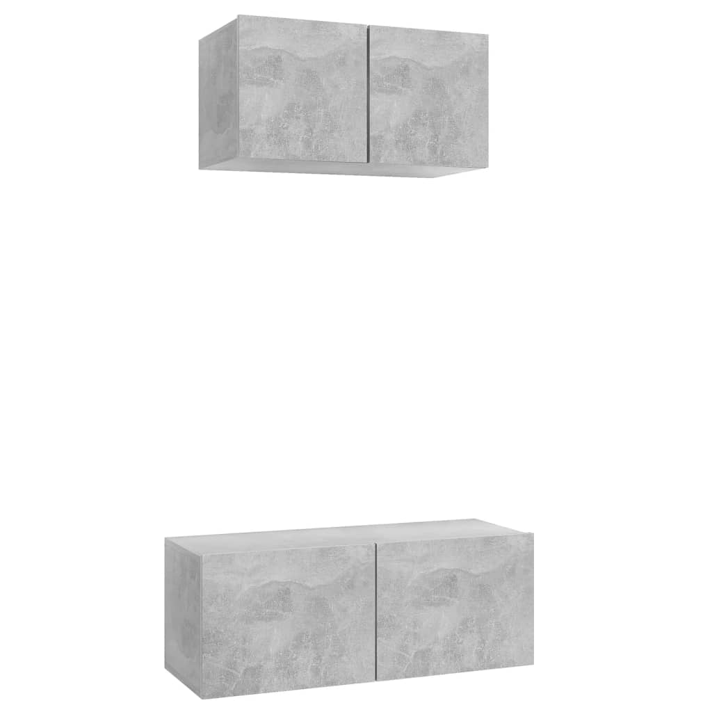 vidaXL Комплект ТВ шкафове от 2 части, бетонно сив, ПДЧ