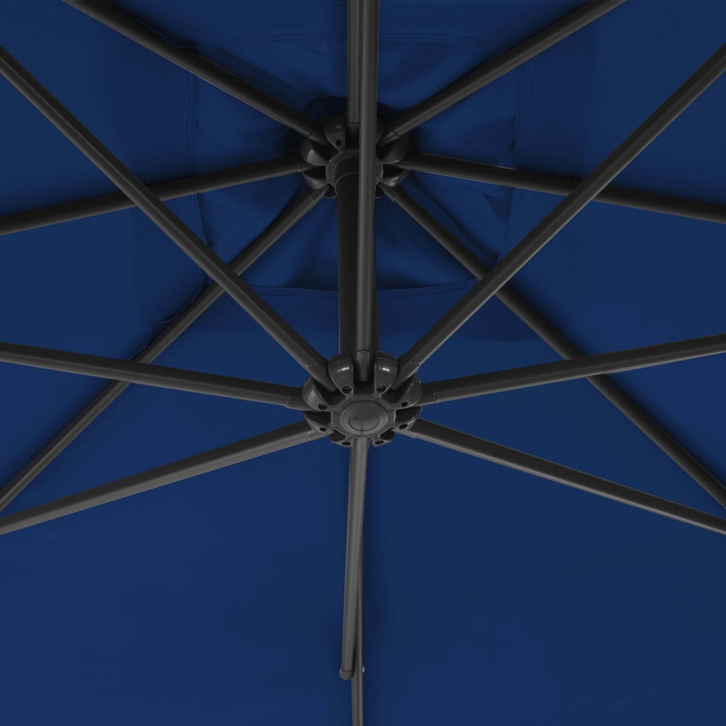 vidaXL Градински чадър чупещо рамо и стоманен прът 300 см лазурен