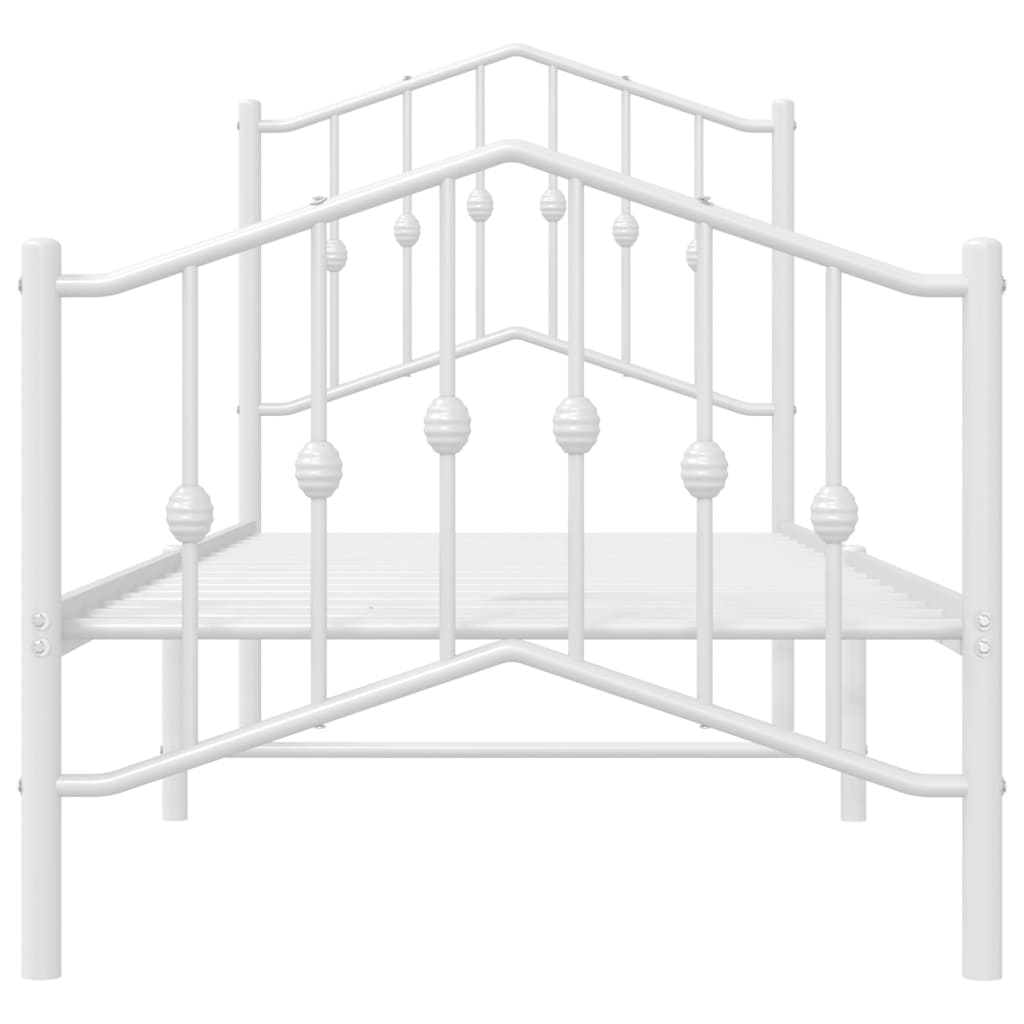 vidaXL Метална рамка за легло с горна и долна табла, бяла, 75x190 см