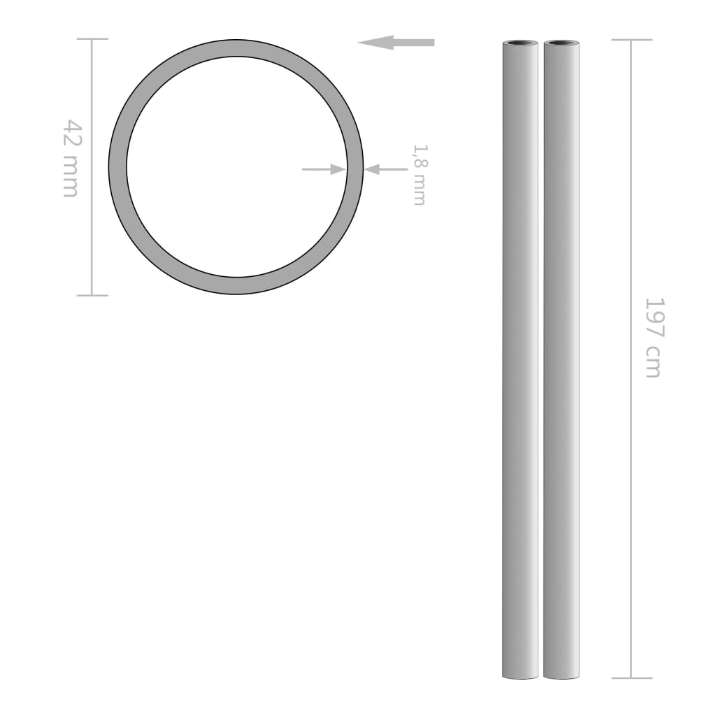 vidaXL Тръби неръждаема стомана, 2 бр, кръгли, V2A, 2 м, Ø42x1,8 мм