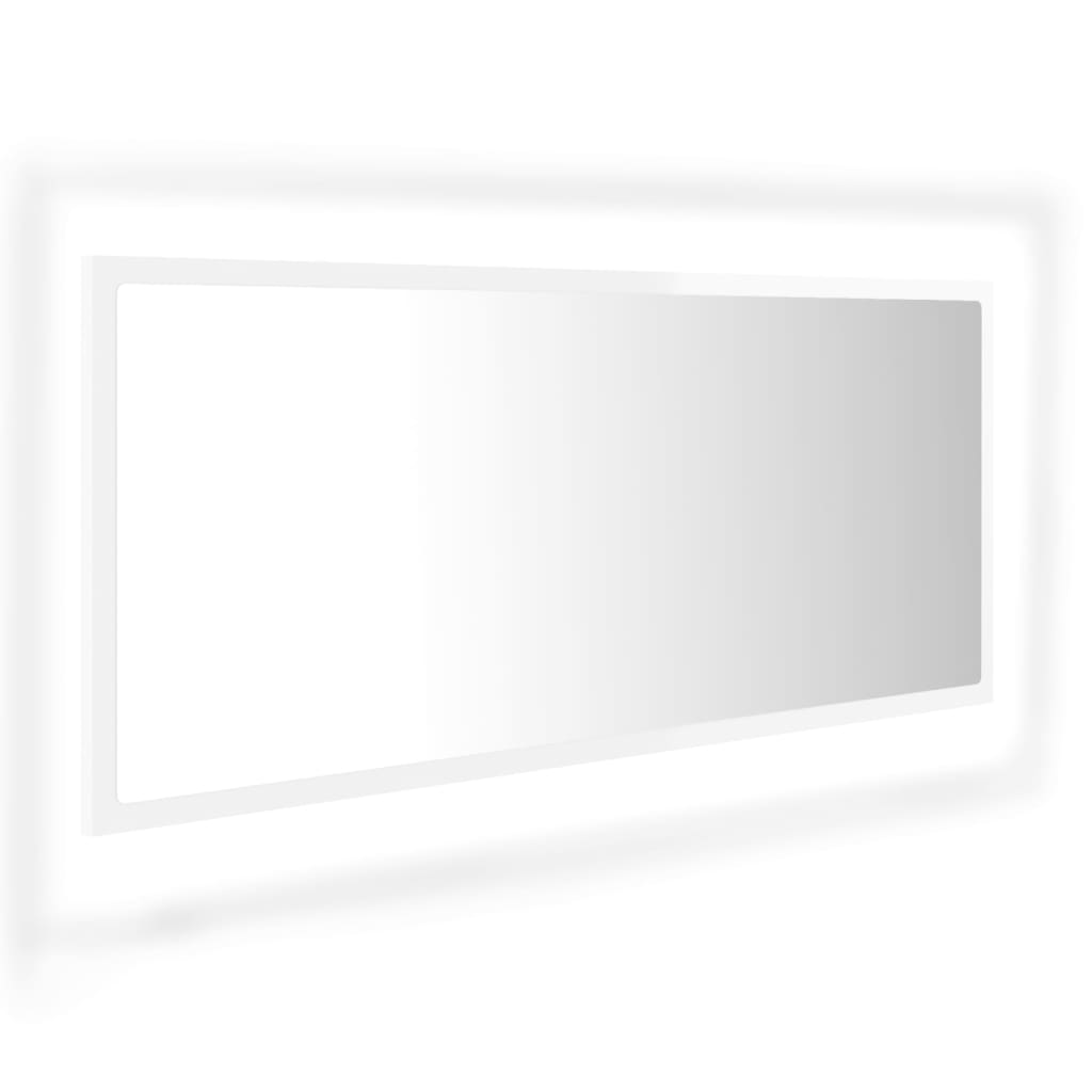 vidaXL LED огледало за баня, бял гланц, 100x8,5x37 см, акрил