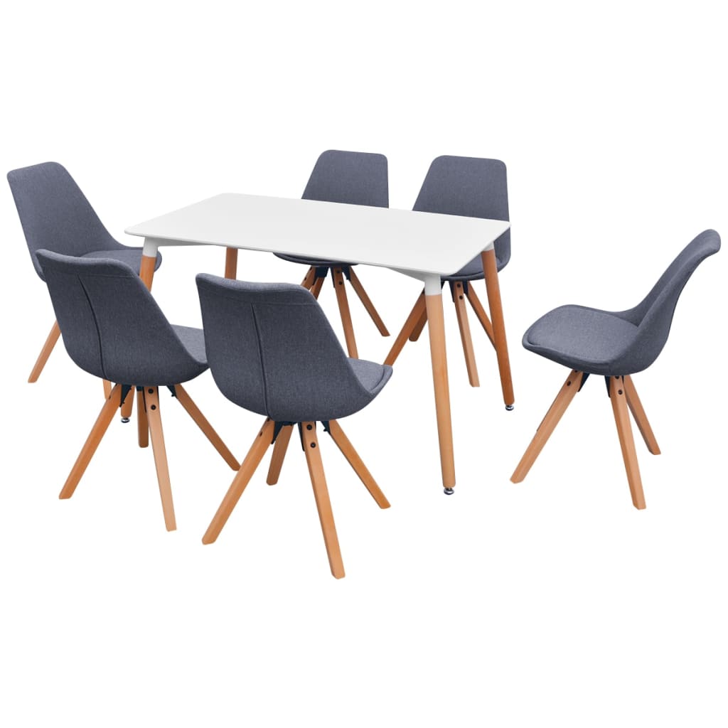 vidaXL Комплект трапезни маса и столове от 7 части бяло и светлосиво