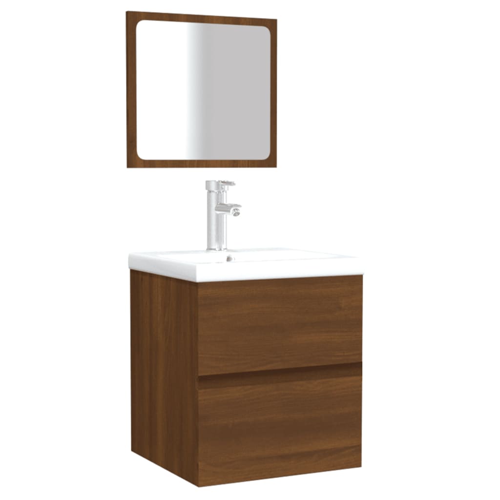 vidaXL Шкаф за баня с огледало, кафяв дъб, инженерно дърво