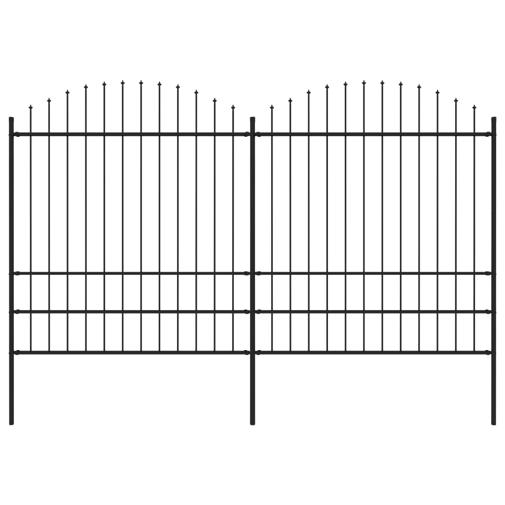 vidaXL Градинска ограда с пики, стомана, (1,75-2)x3,4 м, черна