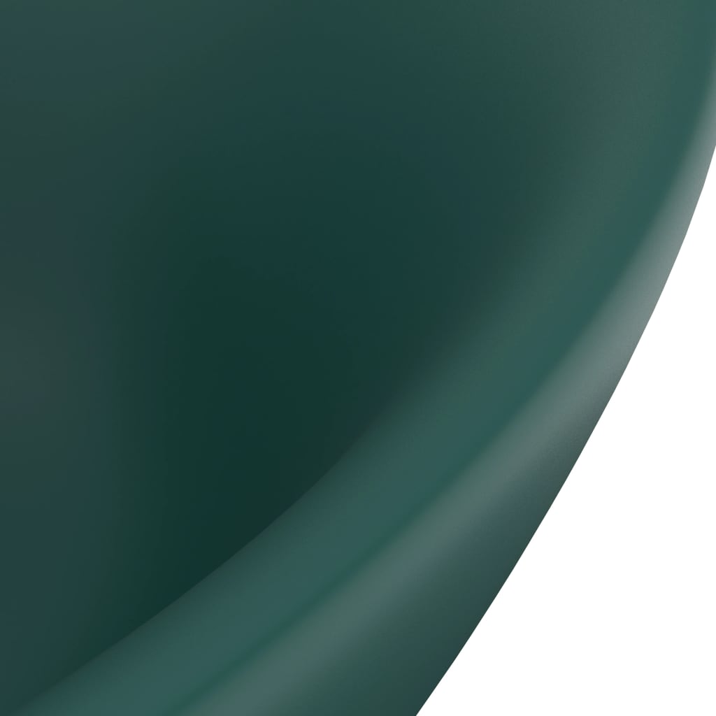 vidaXL Мивка с преливник лукс овал тъмнозелен мат 58,5x39 см керамика