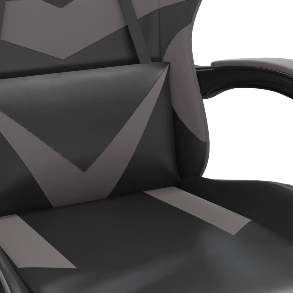 vidaXL Гейминг стол с опора за крака, черно и cиво, изкуствена кожа